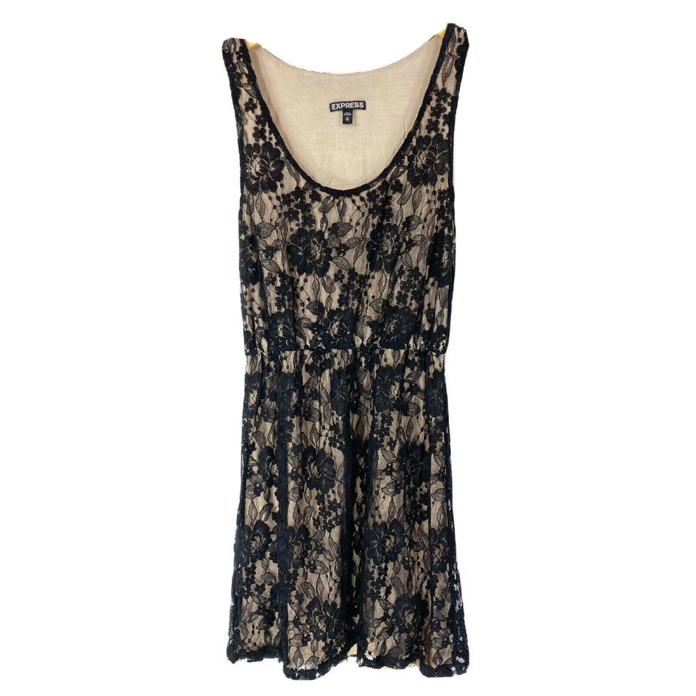 Express XS Dress Mini Black Floral Lace Overlay